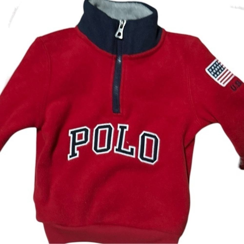 New Polo Ralph Lauren USA Flag 1/4 Zip Pullover Red Knit Sweater Kids 3T
